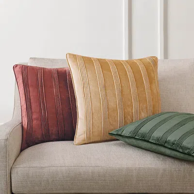 Frontgate Set Of 2 Joey Stripe Velvet Pillow Cover In Green