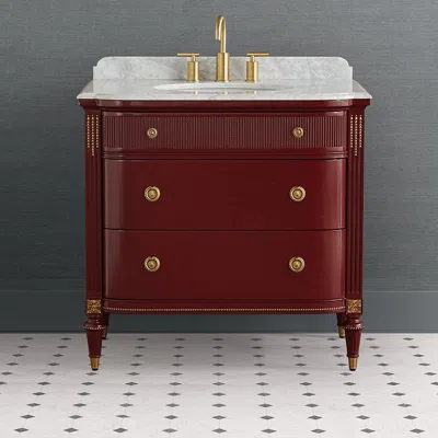 Frontgate Set Of 2 Regency Bow Front 36" Single Bath Vanity In Currant Red In Burgundy