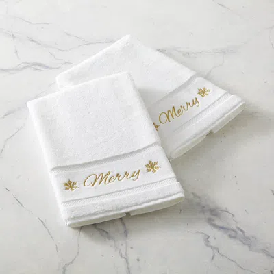 Frontgate Set Of 2 Shimmering Merry Hand Towels In Red