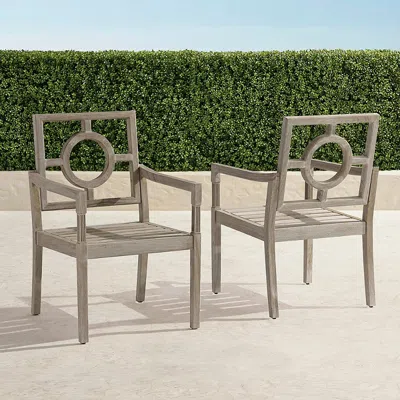 Frontgate Set Of 2 Winhill Dining Arm Chairs In Weathered Teak In Neutral
