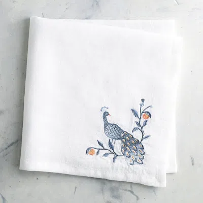 Frontgate Set Of 4 Azura Peacock Embroidered Napkins