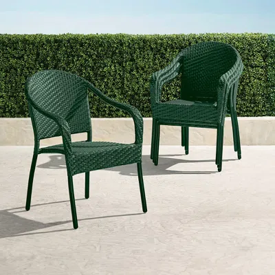 Frontgate Set Of 4 Cafe Curved Back Stacking Chairs In Wicker In Green