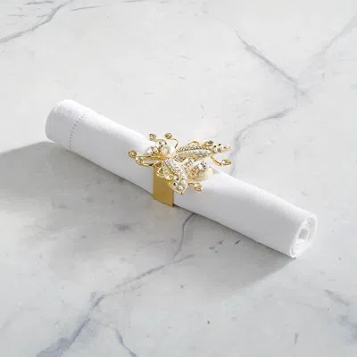 Frontgate Set Of 4 Glam Fly Napkin Ring In White