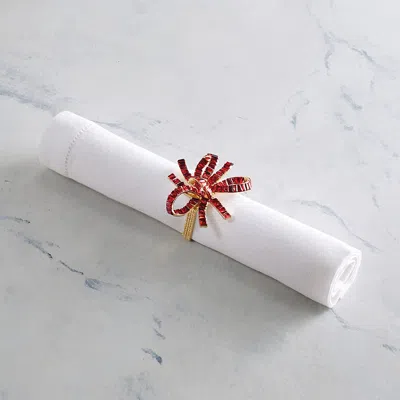 Frontgate Set Of 4 Merry & Bright Jeweled Bow Napkin Rings In Red