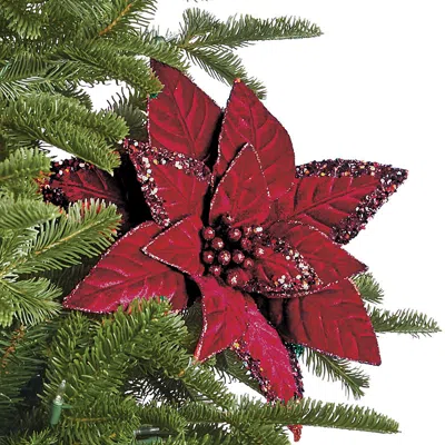 Frontgate Set Of 6 Glitter Poinsettia Stems In Multi