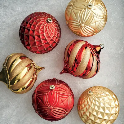 Frontgate Set Of 6 Indoor And Outdoor Mixed Ornaments In Red