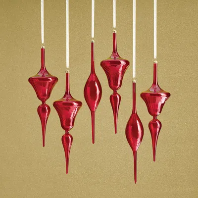 Frontgate Set Of 6 Swirl Glass Finials In Red