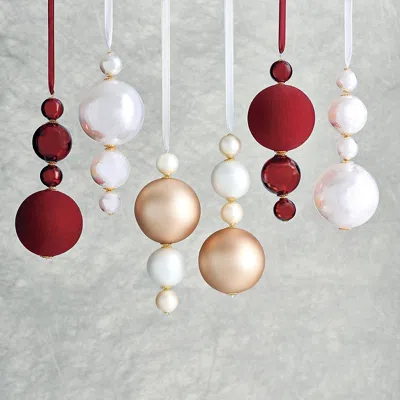 Frontgate Set Of 6 Tiered Glass Finials In Red