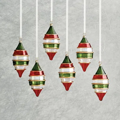 Frontgate Set Of 6 Vintage Christmas Festive Teardrop Ornaments