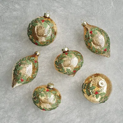Frontgate Set Of 6 Vintage Christmas Holly Wreath Ornaments