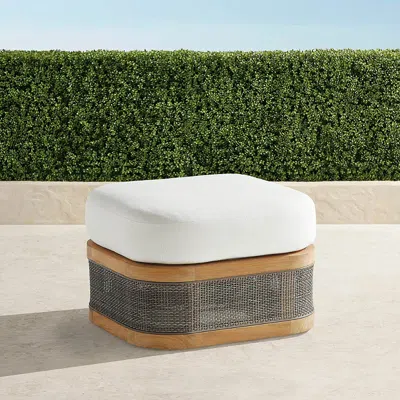 Frontgate Sorano Ottoman With Cushion In Natural Teak In White