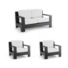 Frontgate St. Kitts 3-pc. Loveseat Set With Limited Edition Cushions In Matte Black Aluminum
