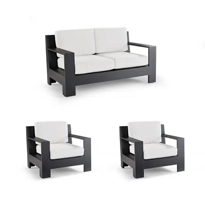 Frontgate St. Kitts 3-pc. Loveseat Set With Limited Edition Cushions In Matte Black Aluminum