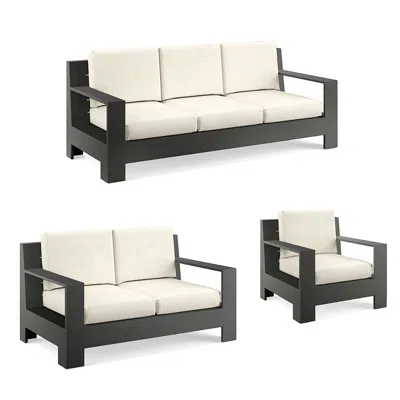 Frontgate St. Kitts 3-pc. Sofa Set With Limited Edition Cushions In Matte Black Aluminum
