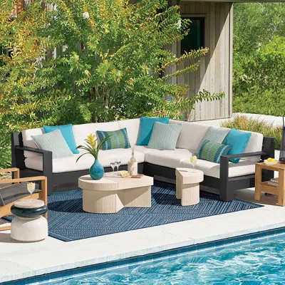 Frontgate St. Kitts Modular Seating Collection With Cushions In Matte Black Aluminum