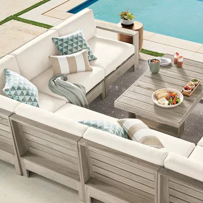 Frontgate St. Kitts Modular Seating Collection With Cushions In Weathered Teak