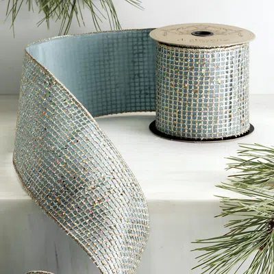 Frontgate Taffeta Glitter Mesh Ribbon In Blue