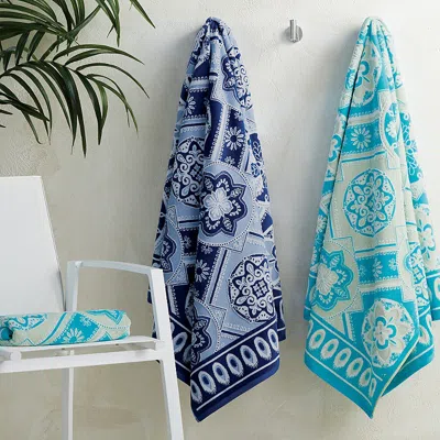 Frontgate Tavira Tile Beach Towel In Blue