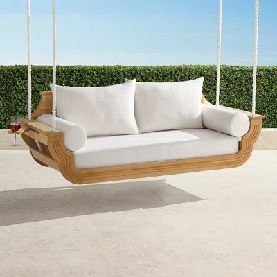 Frontgate Trevose Hanging Daybed With Cushions In Natural Teak In Brown