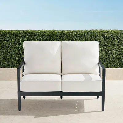 Frontgate Winhill Loveseat With Cushions In Jet Black Aluminum In White