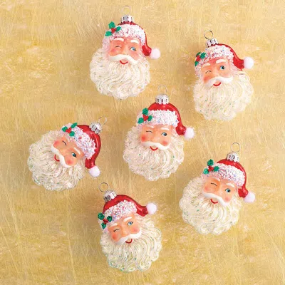 Frontgate Set Of 6 Winking Santa Ornaments In Blue