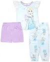 Frozen Toddler Girls Short-sleeve Frill Top, Shorts & Jogger Pants Pajamas, 3 Piece Set