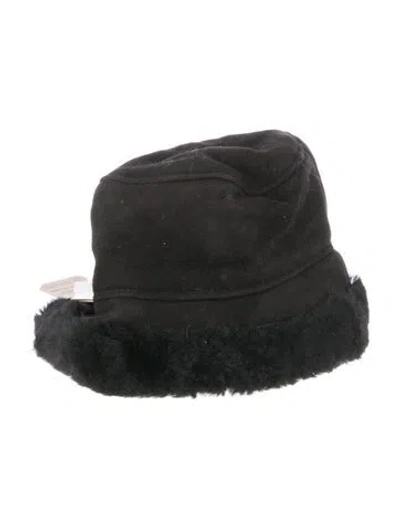 Pre-owned Frr Canada Black Suede Shearling Sheepskin Bucket Hat W/tags
