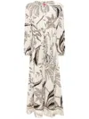 F.r.s For Restless Sleepers For Restless Sleepers Printed Silk Dress In Beige
