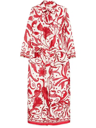 F.r.s For Restless Sleepers For Restless Sleepers Printed Silk Long Shirtdress In White