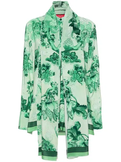 F.r.s. - For Restless Sleepers Printed Crepe De Chine Shirt In Green