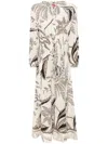 F.r.s For Restless Sleepers For Restless Sleepers Printed Silk Dress In Beige