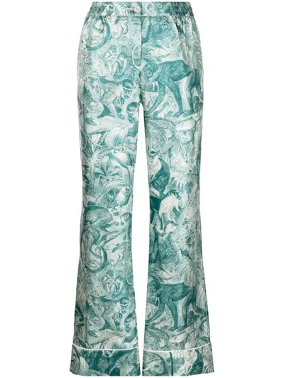 F.r.s. - For Restless Sleepers Wide-leg Printed Silk Trousers In Blue
