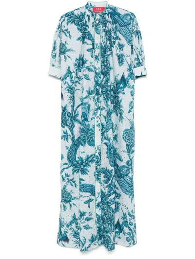 F.r.s . Printed Cotton Maxi Dress In Blue