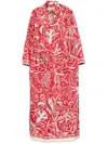 F.r.s . Printed Silk Long Shirtdress In Red