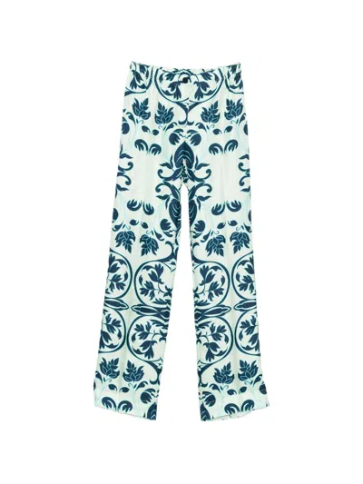 F.r.s . F. R.s . Women's Printed Silk Trousers In Blue