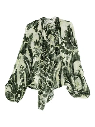 F.r.s . Printed Silk Blouse In Green