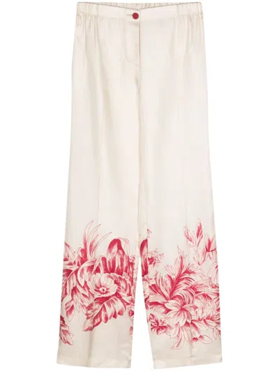 F.r.s . Printed Silk Trousers In Pink