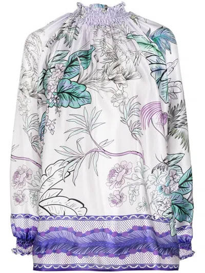 F.r.s . Floral-print Silk Blouse In White
