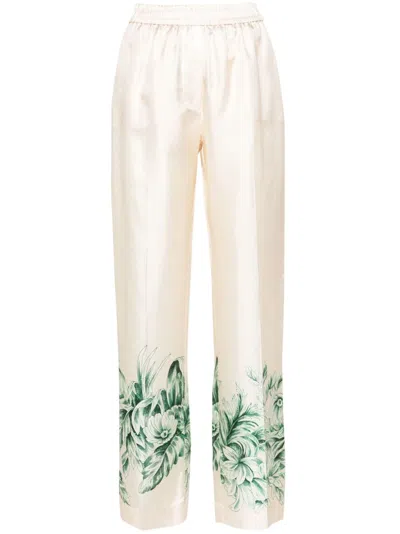 F.r.s . Floral-print Silk Trousers In Multi