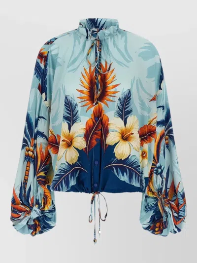 F.r.s For Restless Sleepers Archilo Shirt Drawstring Hem Floral Print In Blue