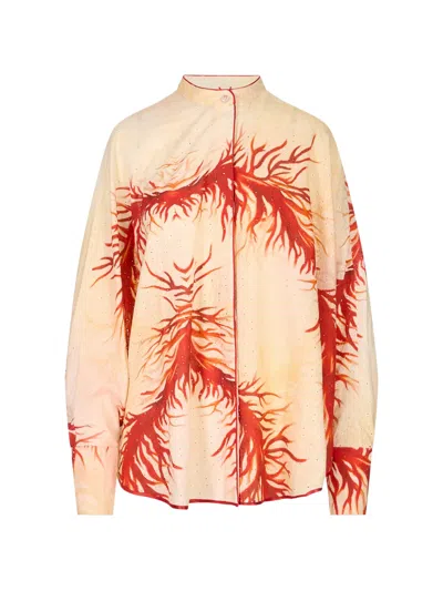 F.r.s For Restless Sleepers Areto. Broderie-anglaise Coral-print Shirt In Neutral