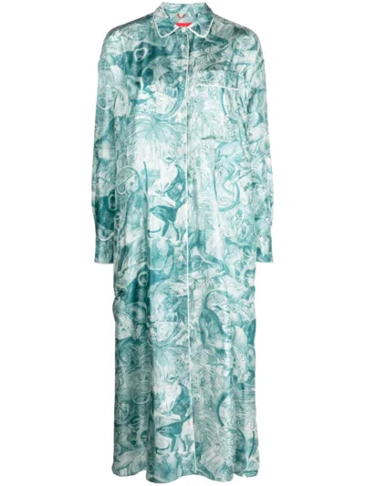 F.R.S FOR RESTLESS SLEEPERS BLUE FOREST PRINT SHIRT DRESS