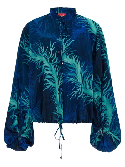 F.r.s For Restless Sleepers Archilo Printed Silk Blouse In Blue
