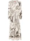 F.r.s For Restless Sleepers For Restless Sleepers Printed Silk Dress In Neutrals