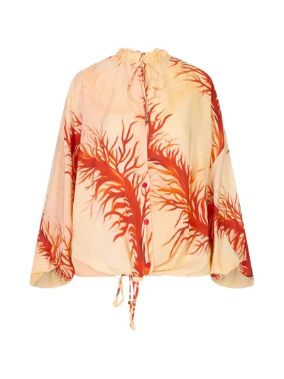 F.r.s For Restless Sleepers Coral-print Ruffled Blouse In Multi