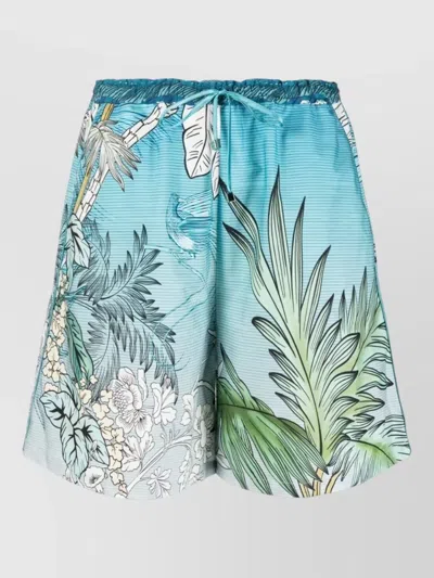 F.r.s For Restless Sleepers Cotton Shorts Floral And Japanese Branch In Blue