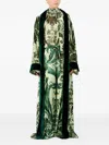 F.r.s For Restless Sleepers Damask-print Velvet-trim Dress In Green