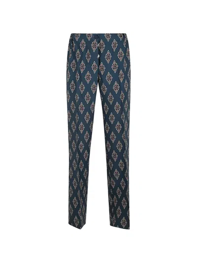 F.r.s For Restless Sleepers Etere Geometric-print Piping-detail Trousers In Blue