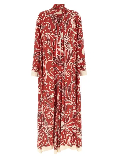 F.r.s For Restless Sleepers Printed Silk Long Shirtdress In Red