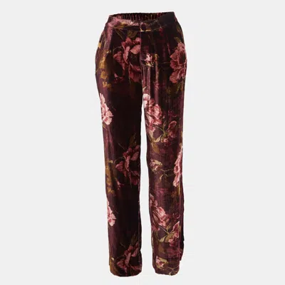 F.r.s For Restless Sleepers F. R.s For Restless Sleepers Burgundy Floral Print Velvet Pants In Multi